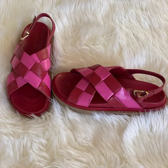 ALOHAS Pink and Red Woven Slingback Sandals - Picture 3 of 3
